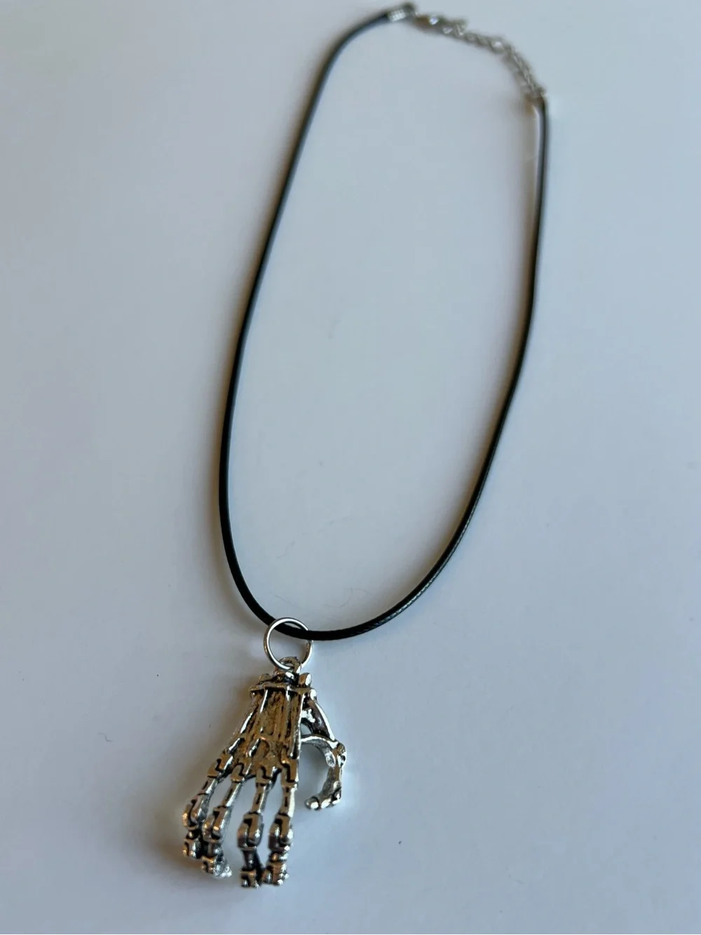 Silver Robotic cyborg Hand Pendant Necklace - Black Cord necklace